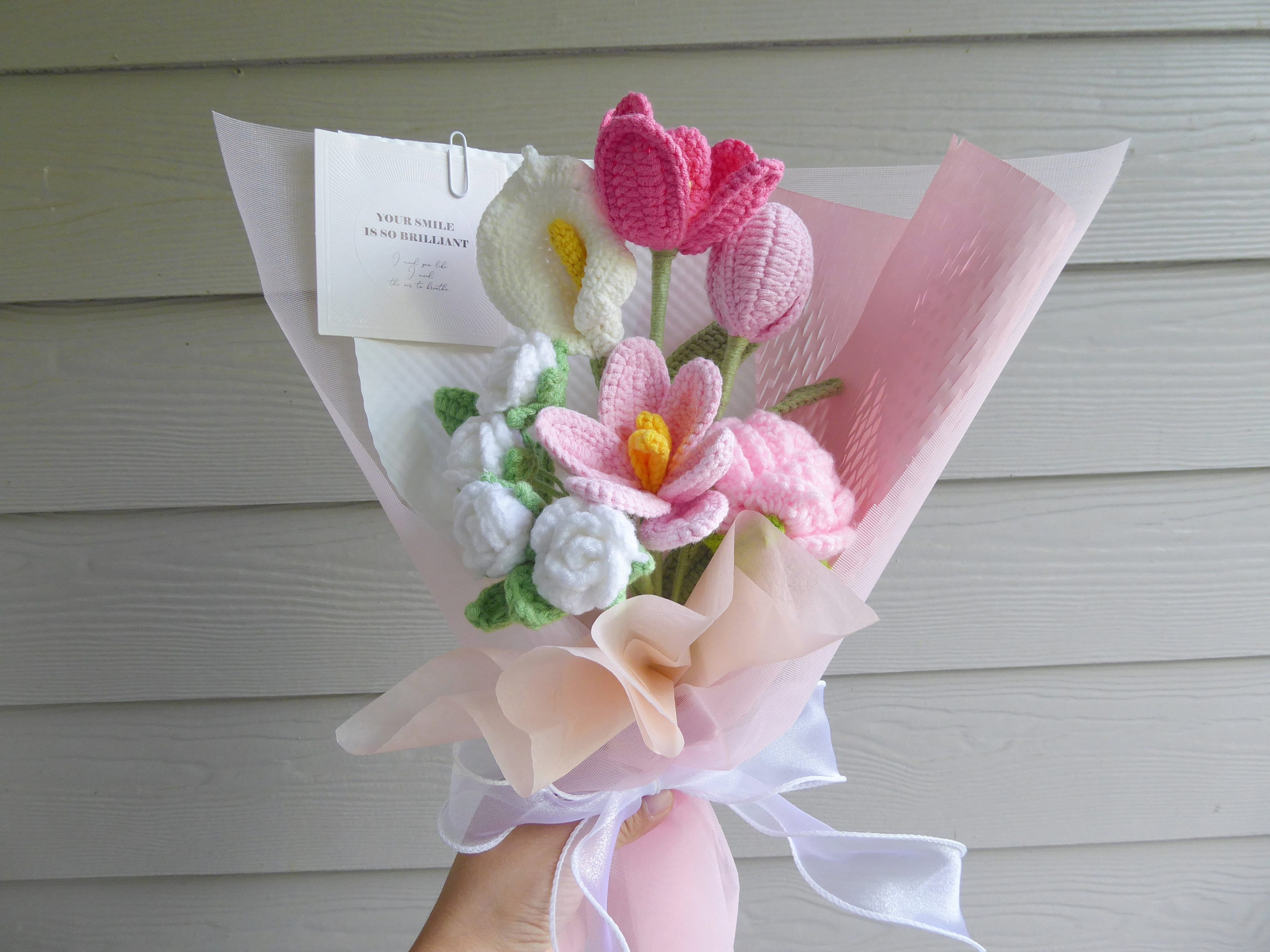 Crochet Flowers Bouquet Handmade, Finished Product, Rose,Lily,Tulip, Anniversary,Birthday girlfriend mother knit forever long distance gift