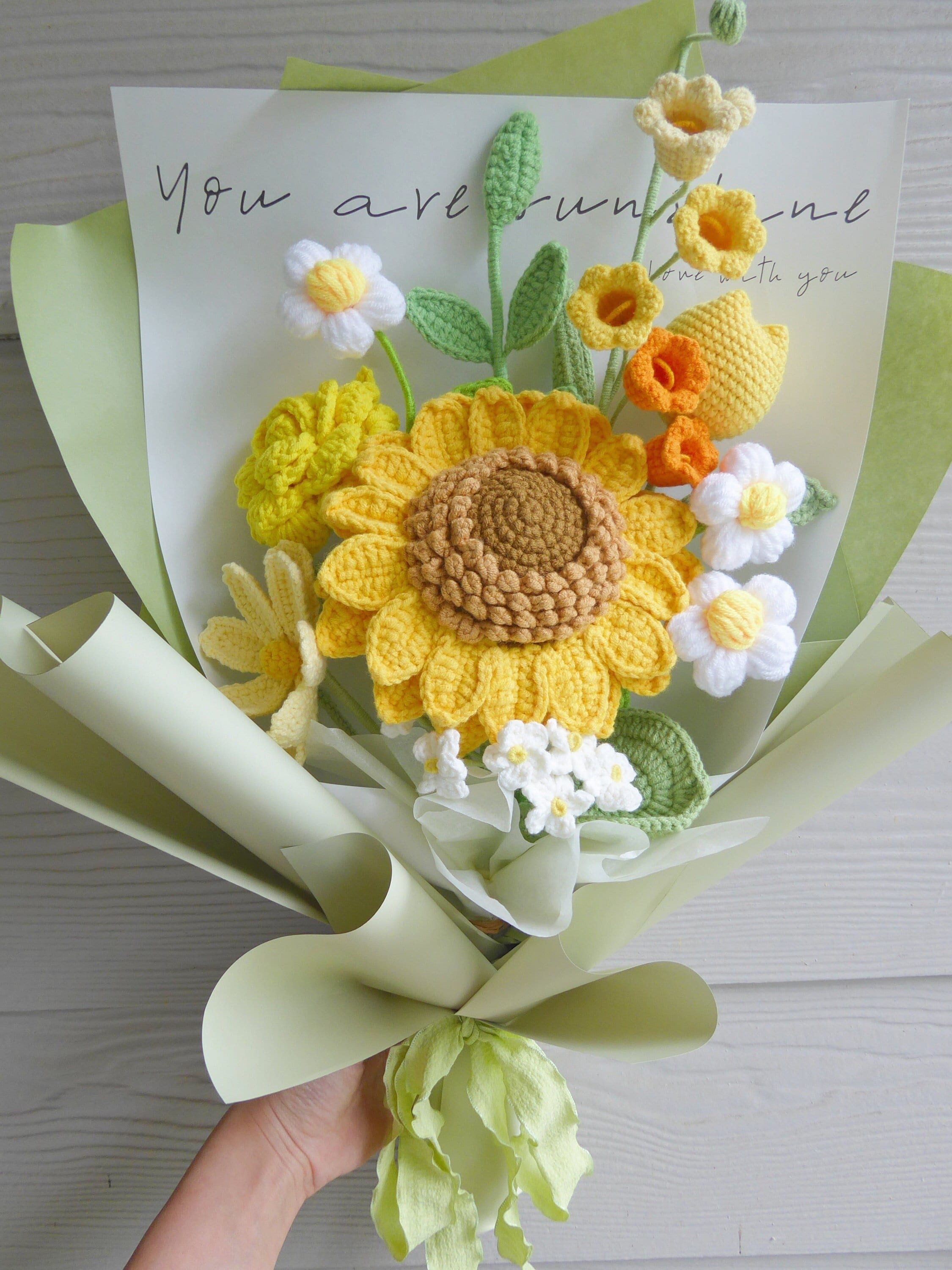 Crochet Flowers Bouquet Handmade, Finished Product, Sunflower, Peony, lily for Mother, Anniversary,Birthday,girlfriend day mom knit gift