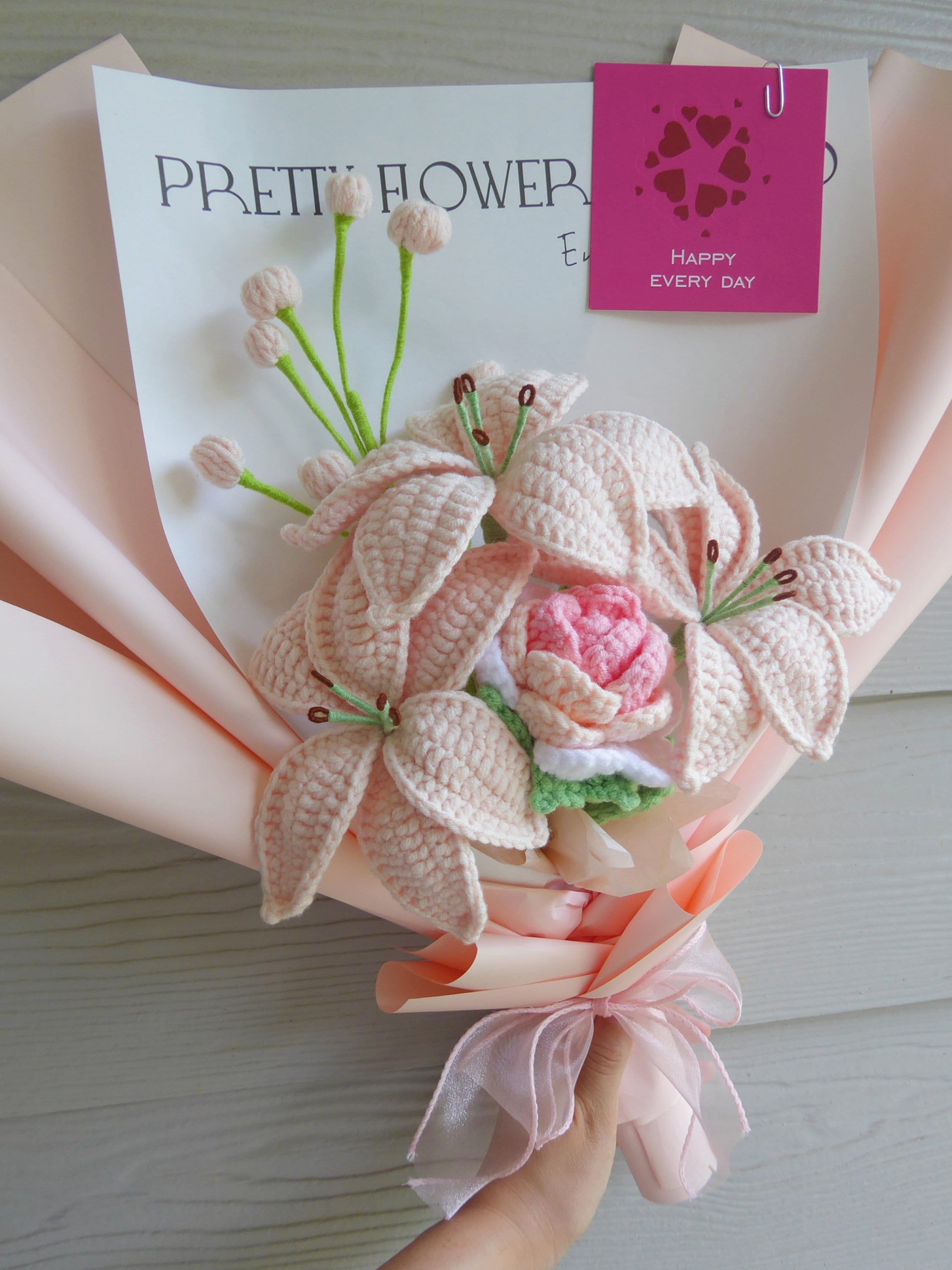 Crochet Flowers Bouquet Handmade, Finished Product,Rose,Lily for Anniversary,Birthday,Girlfriend,Mother day forever mom knitted love gift