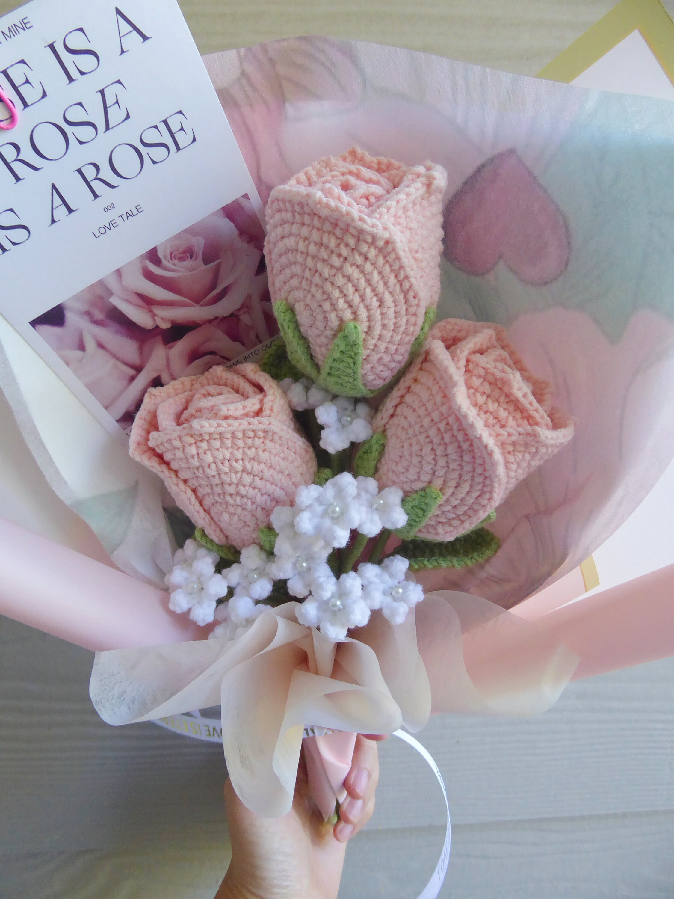 Crochet Flowers Bouquet Handmade, Finished Product, Rose,Jasmine,Tulip,Lily for Anniversary,Birthday,girlfriend mother day knit forever gift