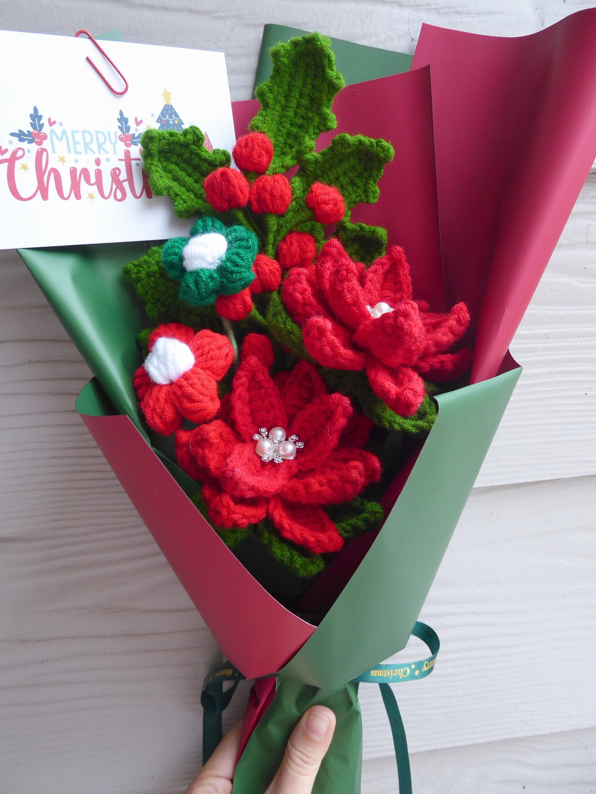 Crochet Flowers Bouquet Handmade, Finished Product Rose for Anniversary,Birthday, girlfriend mother forever christmas santa xmas love gift