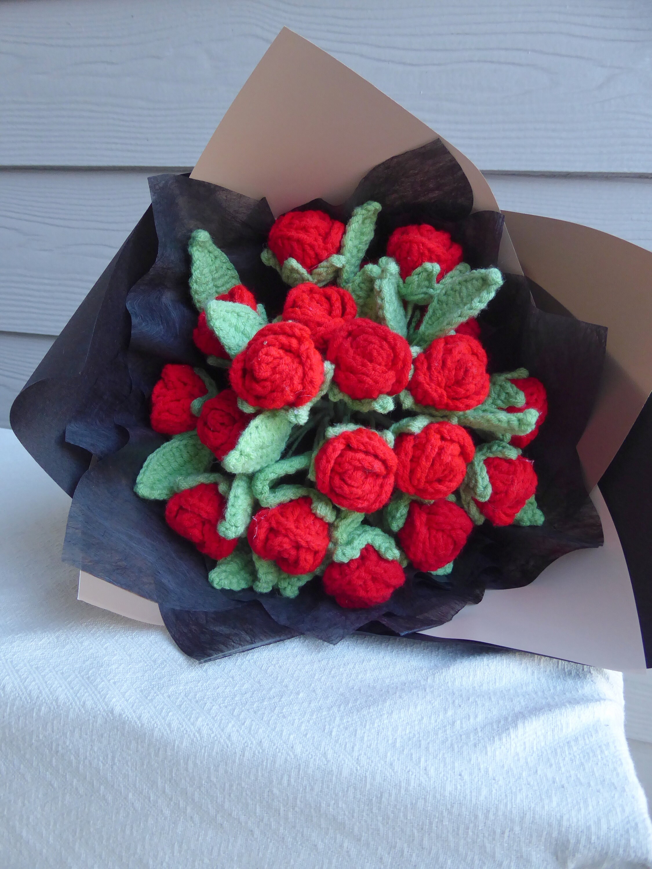 Crochet Flowers Bouquet Handmade, Finished Product,Rose for Anniversary,Birthday, National Girlfriends Day romantic valentine forever gift