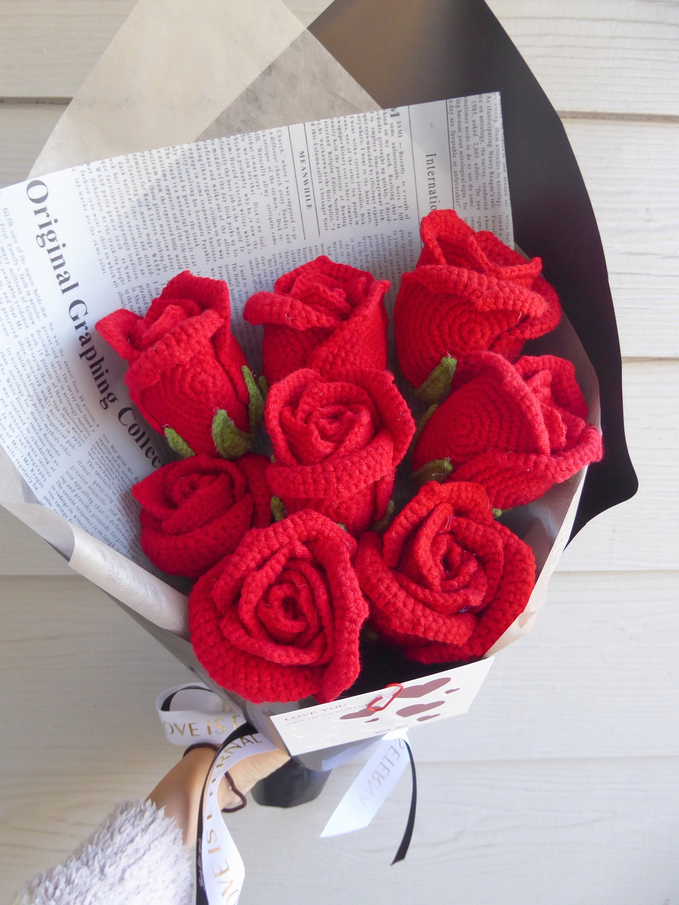 Crochet Flowers Bouquet Handmade, Finished Product, Rose, Lily for Anniversary, Birthday, love forever girlfriend wife her valentine gift